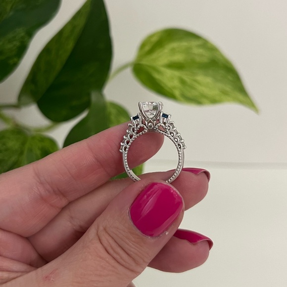 Sterling Silver Cubic Zirconia & Blue Sapphire Filigree Ring, Size 5.5 - Picture 4 of 16